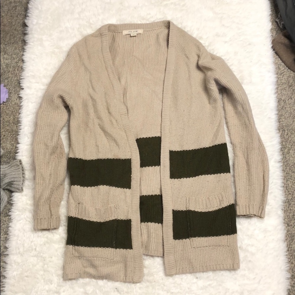 Adam levine beige/green striped cardigan
